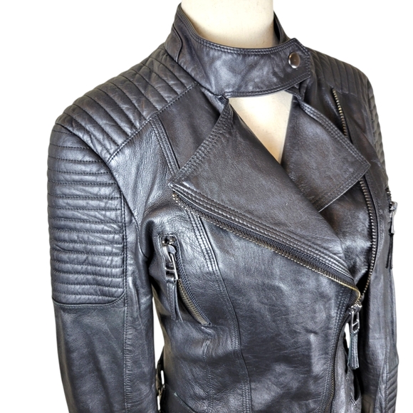 Zara Basic Black Lambskin Motorcycle Jacket Size Small - Picture 12 of 16